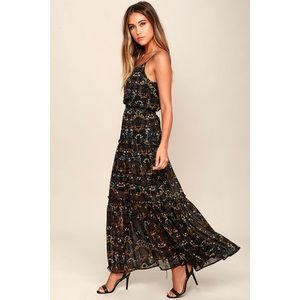 NWT Lulu’s Far Out Black Floral Print Maxi Dress